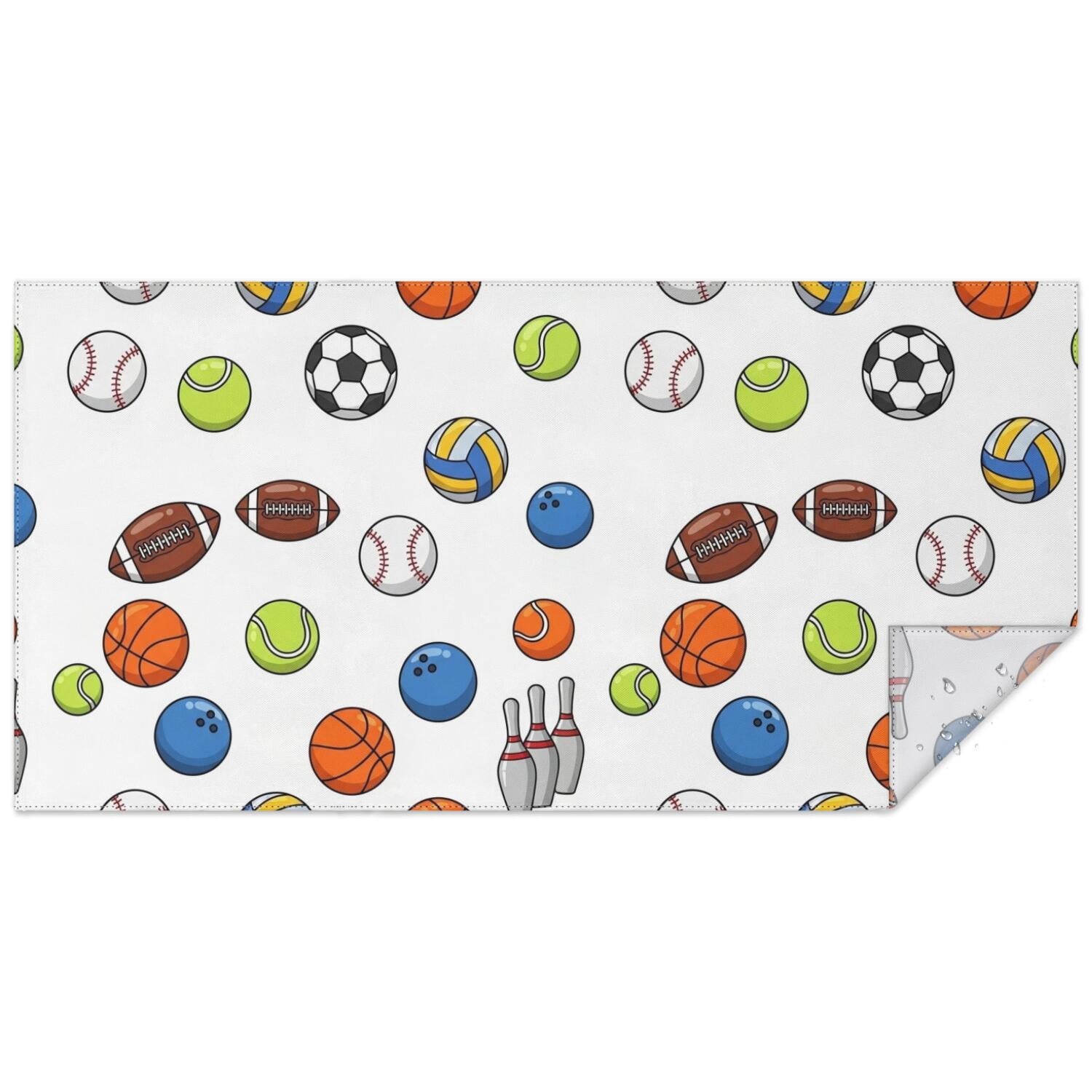 White Electronic Pattern Football and Volleyball White Pattern Waterproof Tablecloth ...