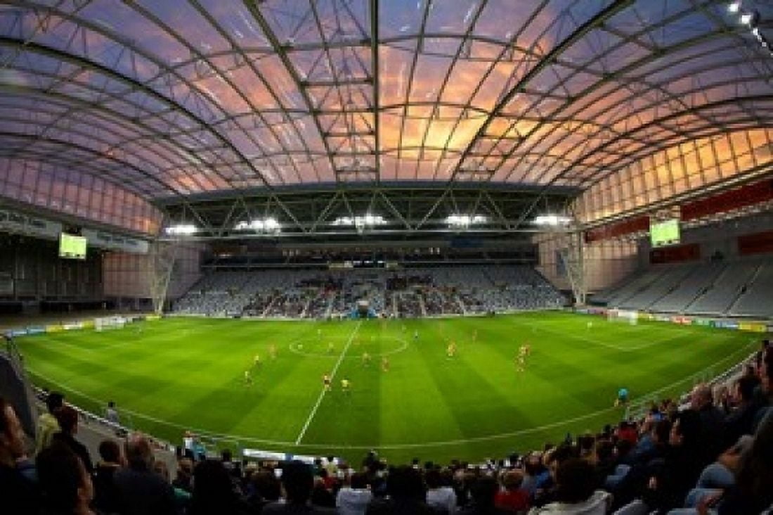 Football game Forsyth Barr Stadium Dunedin South Island New Zealand - fisheye Canvas Art - David Wall DanitaDelimont (36 x 24)