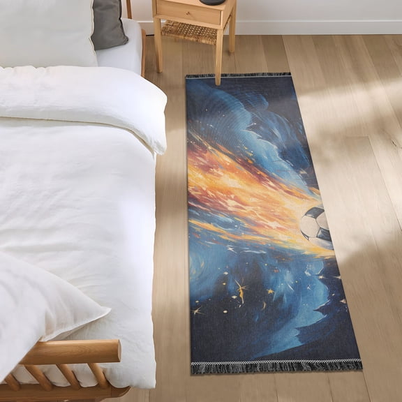 Football in Night Runner Area Rug 2x6 Soft Non-Slip Washable Bedside Carpet for Hallway Bedroom Living Room Home Decor