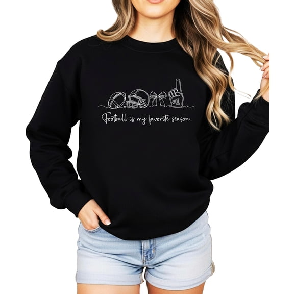 Football is My Favorite Season Sweatshirt Women Coquette Bow Game Day, Black Sweatshirt, M