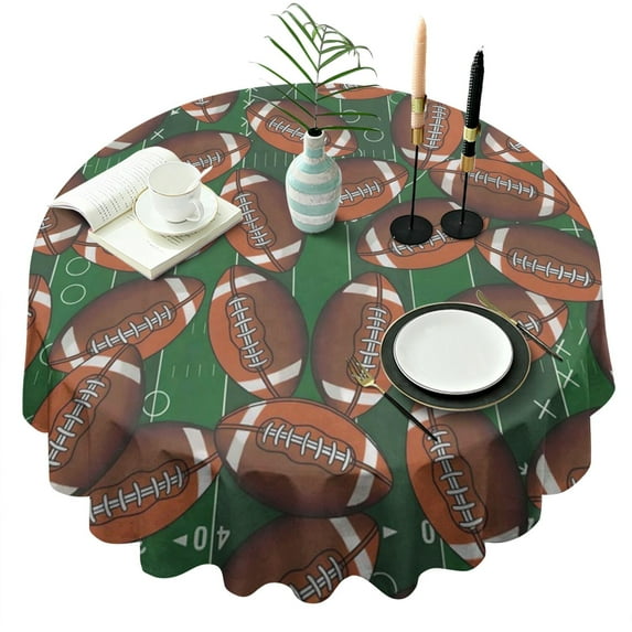 Football on Field Pattern Round Tablecloth 60"x60",Wrinkle Wipeable Table Cloth for Kitchen Dining Room Picnic Patio Party