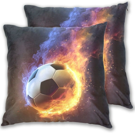Football on Fire Throw Pillow Covers Pillowcases 16 x 16 Inch Home Decor 2 Packs for Bedroom Sofa