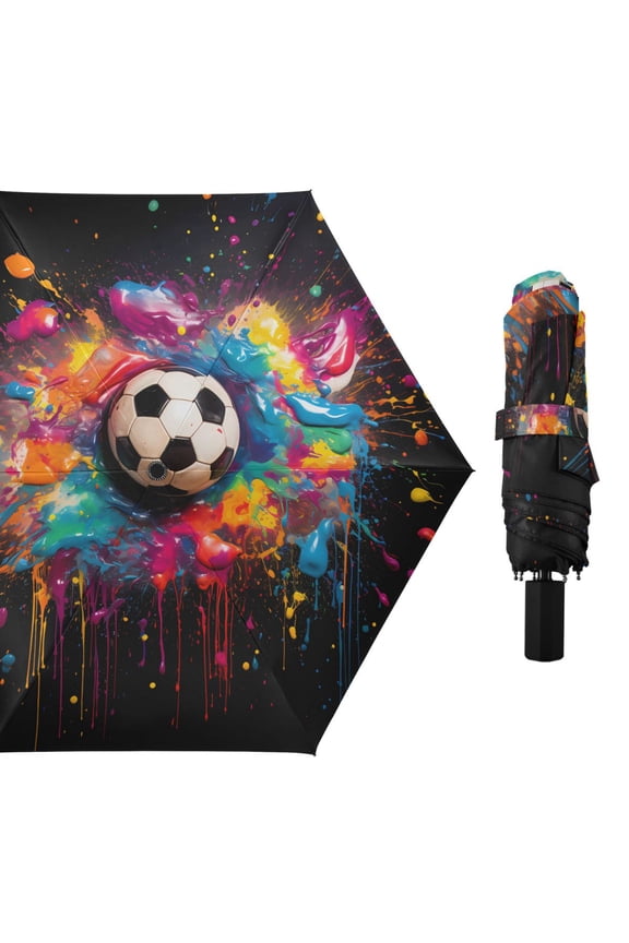 Football on Pigment Compact Sun Umbrella Windproof Travel Umbrellas for Rain Strong Portable UV Protection