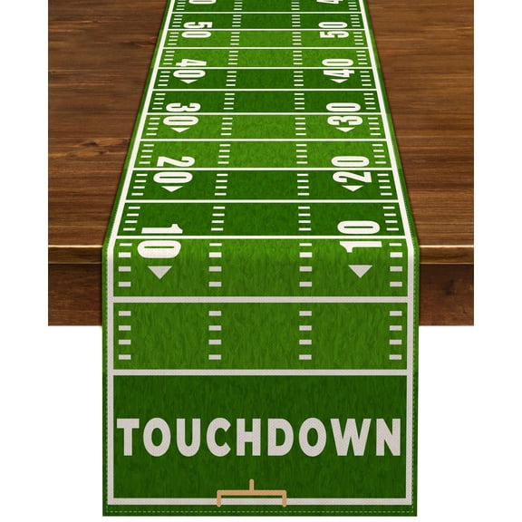 Football party table runner, American sports themed decor, linen dining table cover, farmhouse kitchen accessory, perfect for game day, green