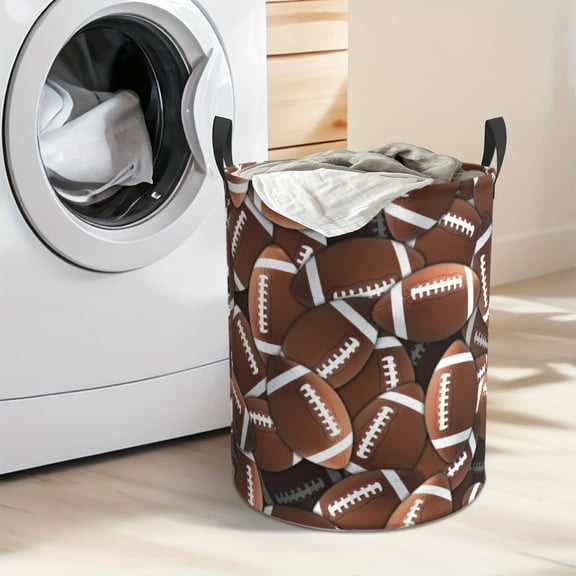 Football-print Foldable Laundry Basket - Durable Polyester, Easy To Carry, Large Capacity, Suitable for Storing Clothes and Toys in Bathrooms, Bedrooms and Sports Changing Rooms.