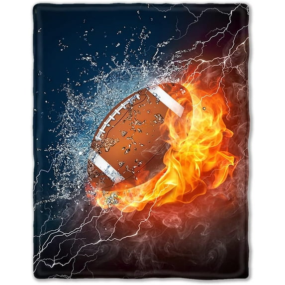 Football with Ice and Fire Blanket Flannel Fleece Throw Blanket Gifts for Bed Couch Sofa Chair 40"X50"