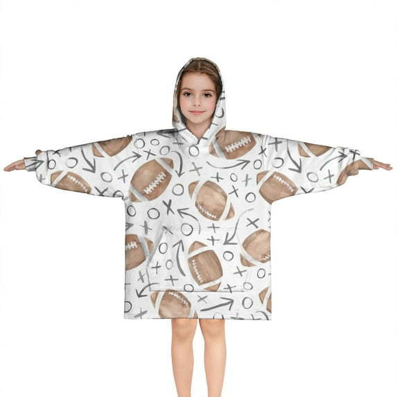 Football with Symbols Pattern Blanket Hoodies for Kids 6-13YR Oversize Wearable Blanket Hoodies for Boys Girls Teens