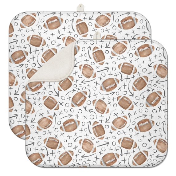 Football with Symbols Pattern Dish Drying Mat for Kitchen 1 Pack, Ultra Absorbent Microfiber Dishes Drainer Mats,16"x18"
