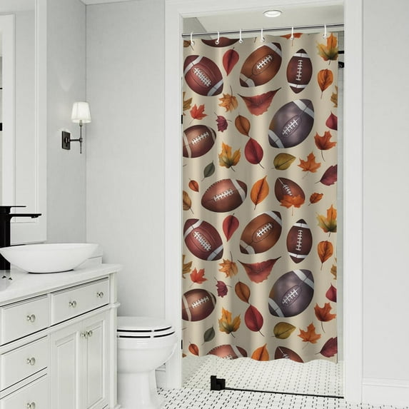 Footballs and Autumn Fall Leaves Pattern Shower Curtain 36"x72" ,Bathroom Decorative Shower Curtains Set with 12 Hooks,Modern Waterproof Washable Shower Curtain