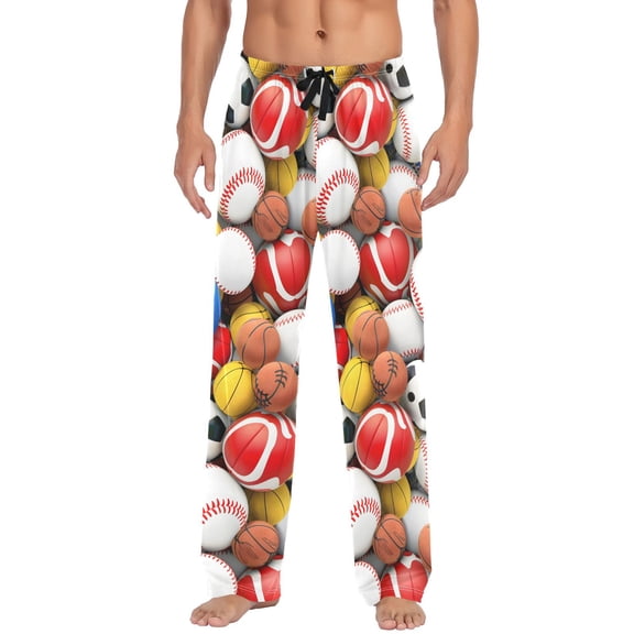 Footballs Baseballs Men's Pajama Pants Cotton Long Sleepwear Lounge Pants L