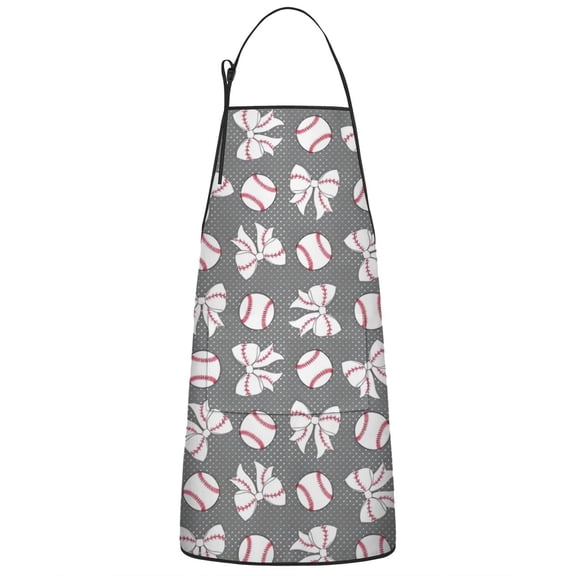 Footballs with Bows Pattern Apron-Garden Aprons for Women with Pockets-Cotton Linen Waterproof Kitchen Cooking Gardening Aprons Adjustable for Kitchen,Cooking,BBQ and Salon 33x27 Inch