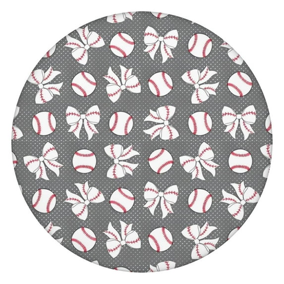 Footballs with Bows Pattern Round Fitted Tablecloth with Elastic Edge,Dining Table Cover Waterproof,Outdoor Round Tablecloth for Camping,Dining,Indoor and Outdoor