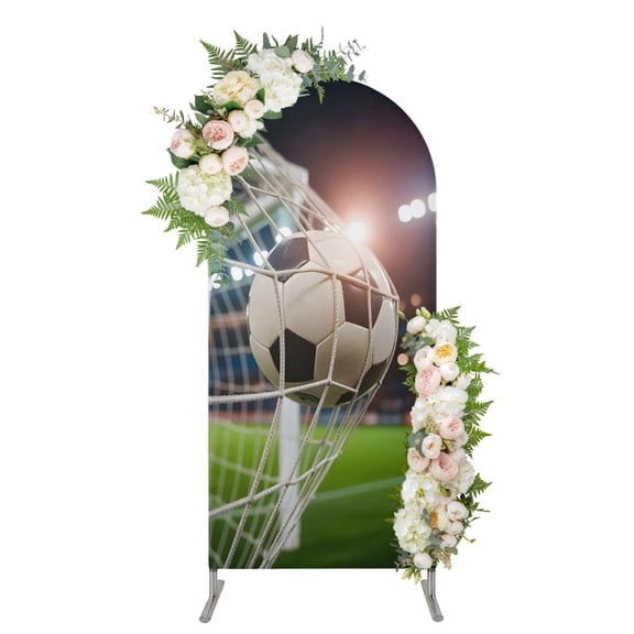 Footballs Goal Arch Backdrop Cover 4FT, Balls Sports Gaming Stadium Lights Spandex Fitted Stretchy Arch Stand Covers, Round Top Chiara Backdrop Cover for Wedding Party Birthday Baby Shower