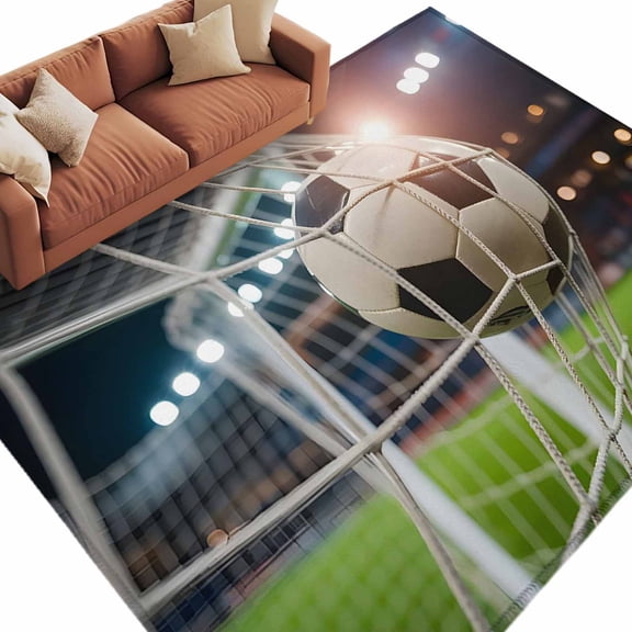 Footballs Goal Area Rug 5x7 Washable Rug Non Slip Balls Sports Gaming Stadium Lights Large Area Rug Soft Stainresistant Indoor Floor Carpet for Living Room Bedroom Home Office Dining Room Nursery