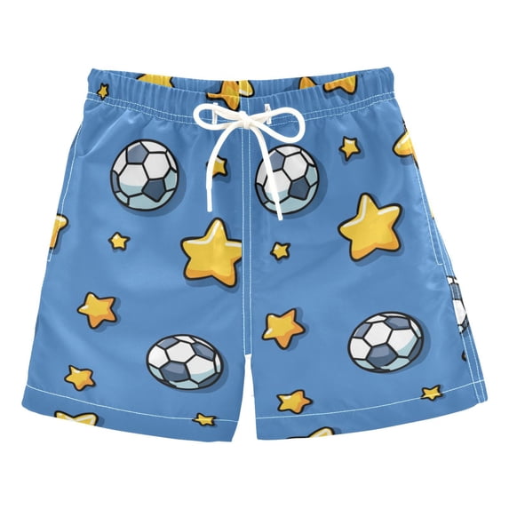 Footballs and Yellow Stars Cartoon Swim Trunks Board Shorts Beach Pants Bathing Bottoms 4T