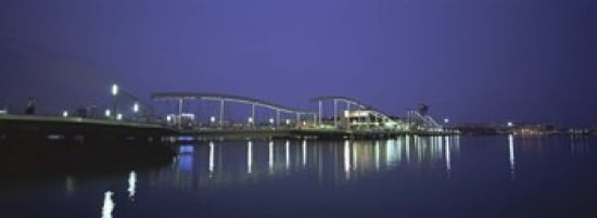Footbridge across a river Rambla De Mar Barcelona Catalonia Spain Canvas Art - Panoramic Images (36 x 13)