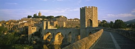 Footbridge across a river in front of a city Besalu Catalonia Spain Canvas Art - Panoramic Images (36 x 13)