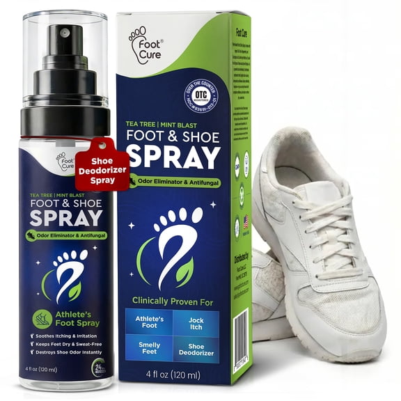 FootCure Foot Odor Spray - Tea Tree Shoe Deodorizer for Smelly Feet's, Athletes Foot Spray Odor Eliminator, No Smelly Shoes 120ml