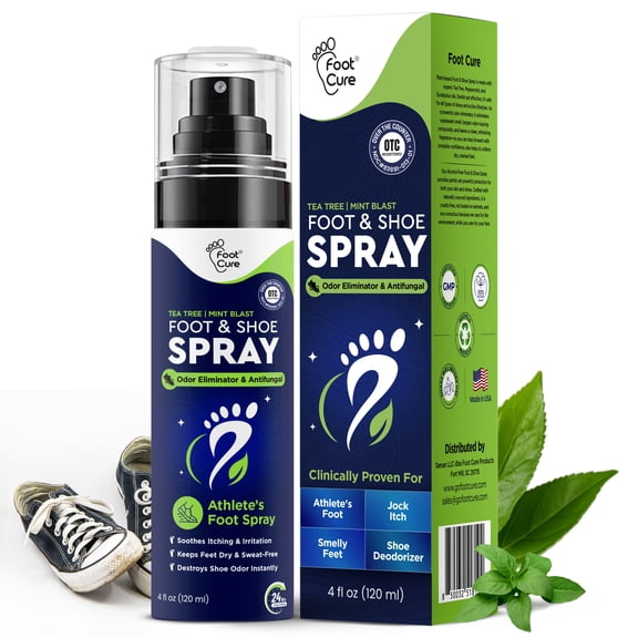 Footcure Tea Tree Foot Odor Spray - Mint Blast Shoe Deodorizer for Smelly Feet, Athletes Foot Spray Odor Eliminator, No Smelly Shoes or Stinky Feet | Removes & Controls Odors - 120ml Made in USA