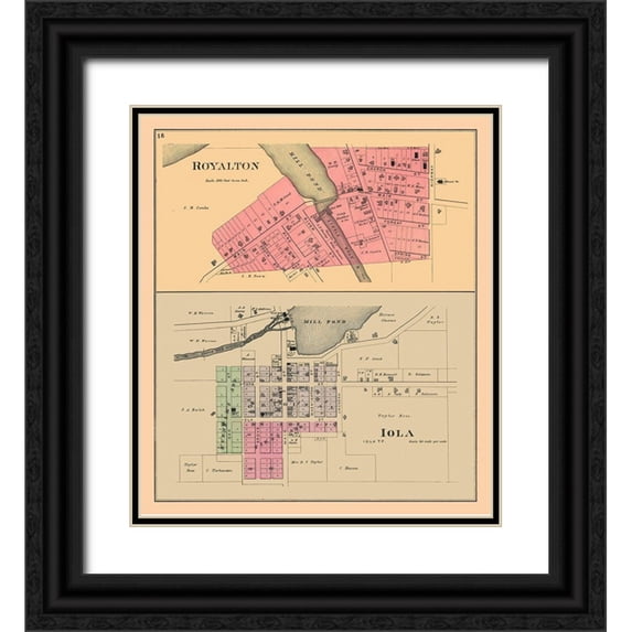 Foote 15x17 Black Ornate Wood Framed with Double Matting Museum Art Print Titled - Royalton, Iola Wisconsi - Foote 1889