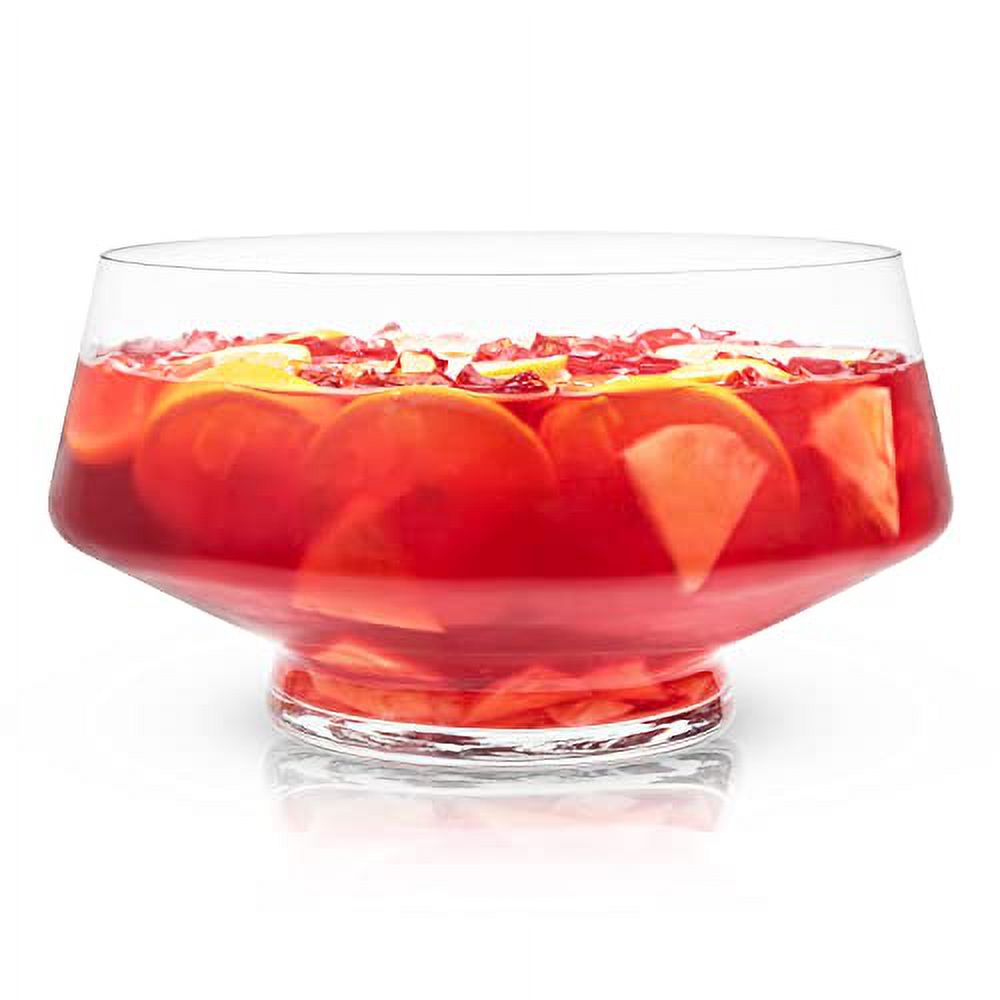 Footed Glass Punch Bowl, Heavy Base Glass Serving Bowl With Angled Design Party Serveware For