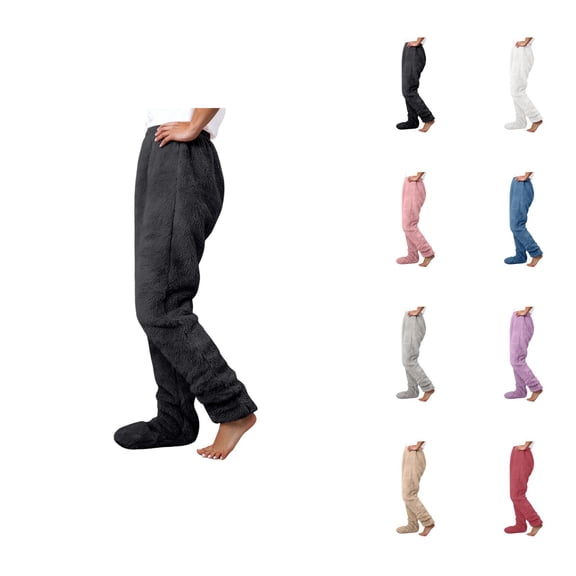 Footed Pajama Pants for Women 2026 Winter Thermal Comfort Plush Pj Pants Lounge Bottoms Sleepwear