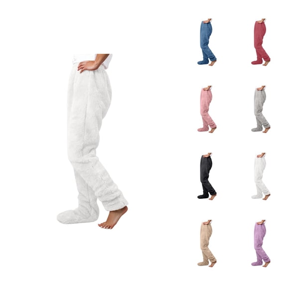 Footed Pajama Pants for Women 2026 Winter Thermal Soft Plush Pj Pants Lounge Bottoms Sleepwear