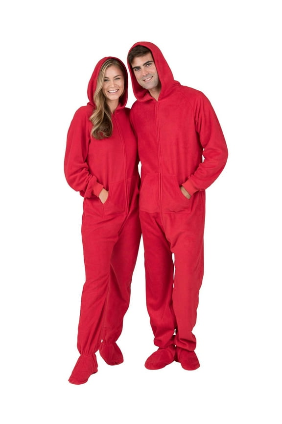 - Bright Red Adult Hoodie Fleece One Piece - Adult - Small Plus/Wide (Fits 5'3 - 5'6")