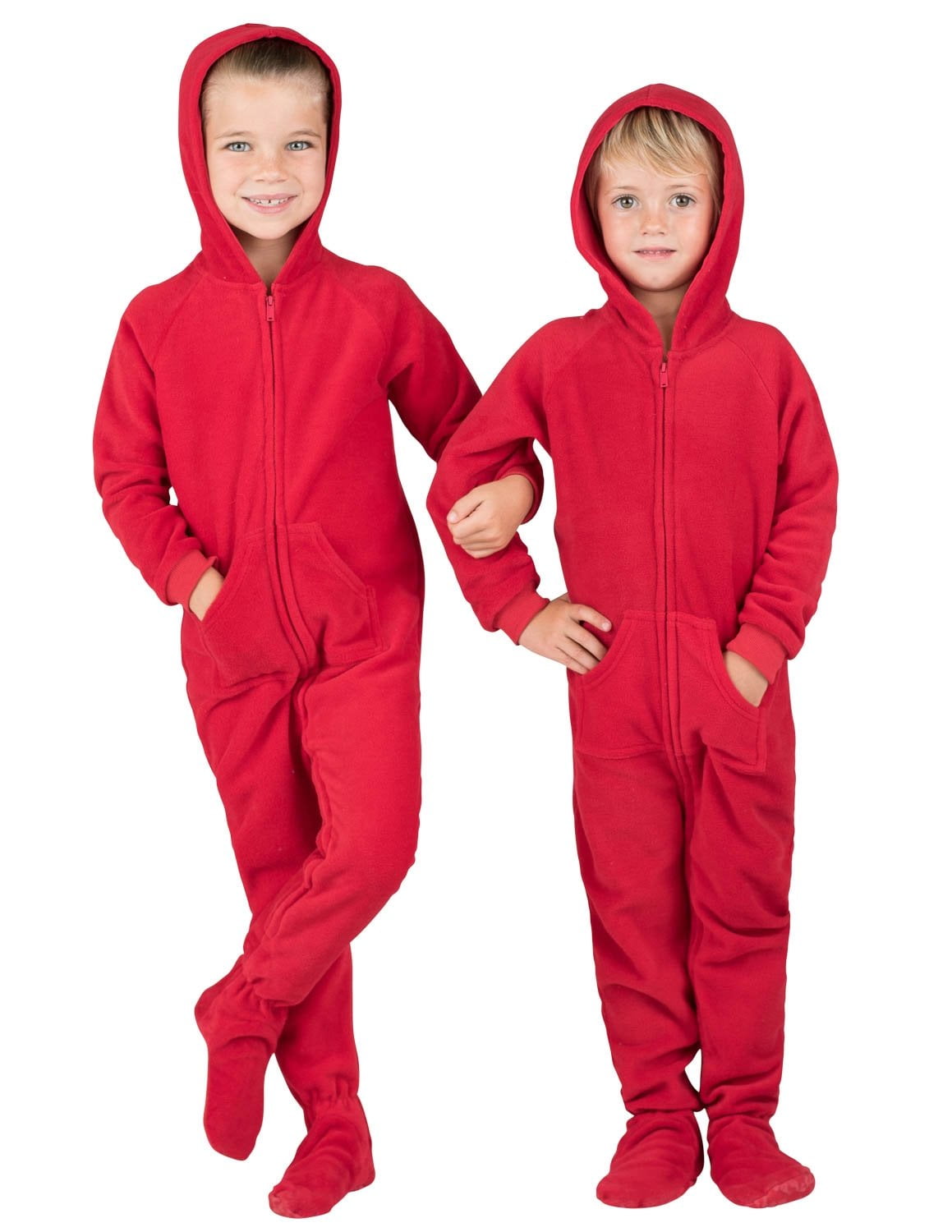 Footed Pajamas Bright Red Toddler Hoodie Fleece One Piece Toddler