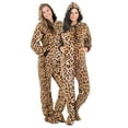 thumbnail image 1 of Footed Pajamas - Cheetah Spots Adult Hoodie Chenille One Piece - Adult - Large (Fits 6'0 - 6'4"), 1 of 4
