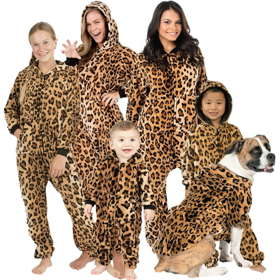 Footed Pajamas - Cheetah Spots Kids Hoodie Footless Chenille One Piece (Kids - XLarge (Fits 5'0" - 5'3"))