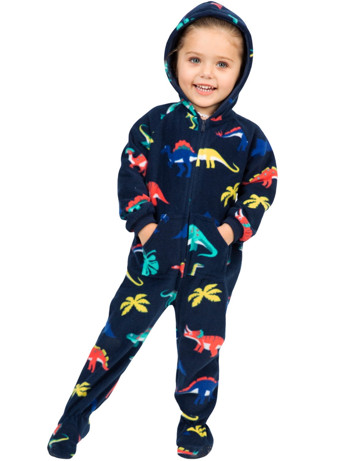 Footed Pajamas Dinosaur World Toddler Hoodie Fleece One Piece