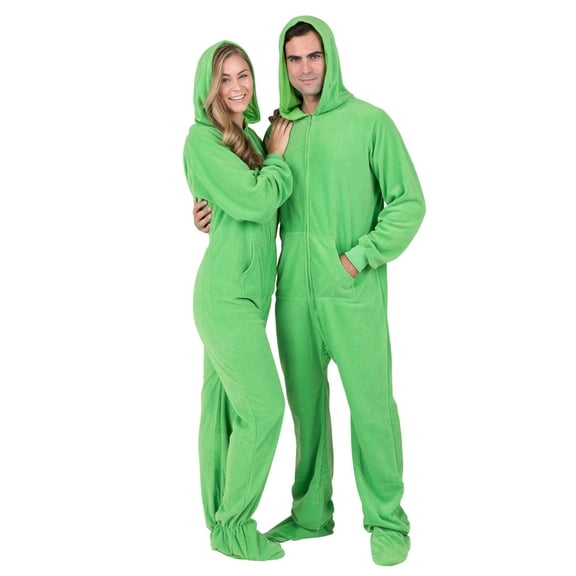 Footed Pajamas - Emerald Green Adult Hoodie Fleece One Piece - Adult - Medium (Fits 5'8 - 5'11")
