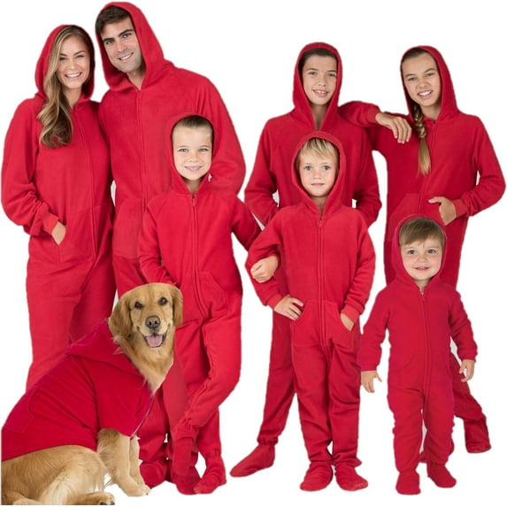 Footed Pajamas - Family Matching Chilli Red Hoodie One Pieces for Boys, Girls, Men, Women and Pets - Kids - Large (Fits 4'9 - 4'11")
