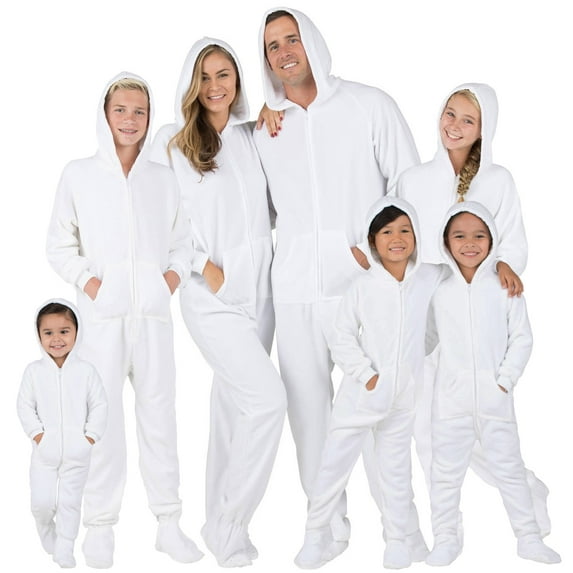 Footed Pajamas - Family Matching Frosted White Hoodie One Pieces for Boys, Girls, Men, Women and Pets - Kids - Medium (Fits 4'6 - 4'8")