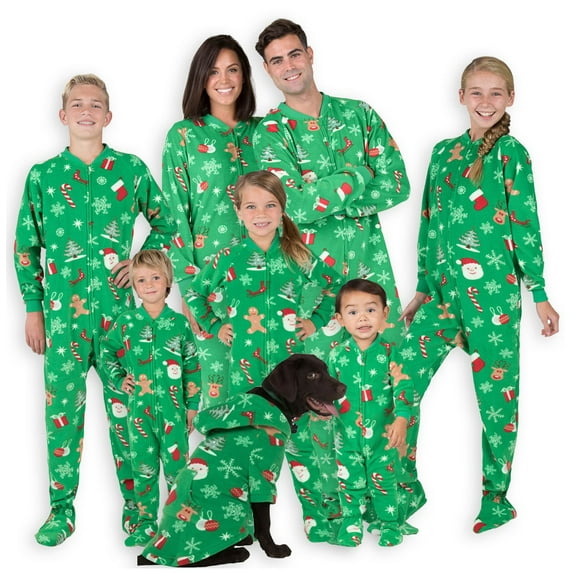 Footed Pajamas - Family Matching Green Christmas One Pieces for Boys, Girls, Men, Women and Pets - Toddler - Large (Fits 3'4 - 3'6")