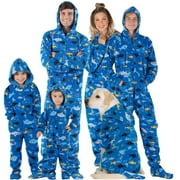 Footed Pajamas - Family Matching School of Sharks Hoodie One Pieces for Boys, Girls, Men, Women and Pets - Adult - Small (Fits 5'5 - 5'7")