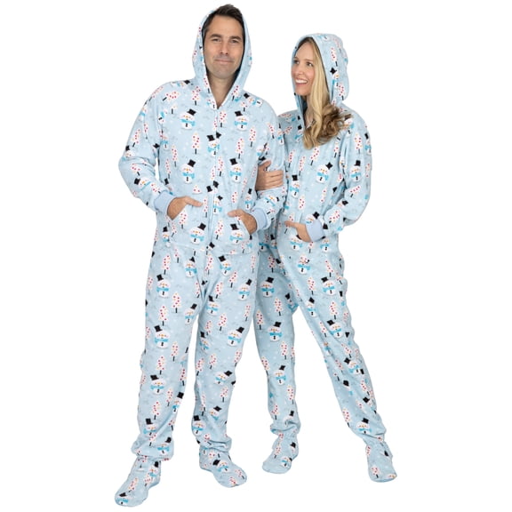 Footed Pajamas - Frosty Winter Adult Hoodie Fleece One Piece - Adult - Medium Adult Plus Size/Wide (Fits 5'8 - 5'11")