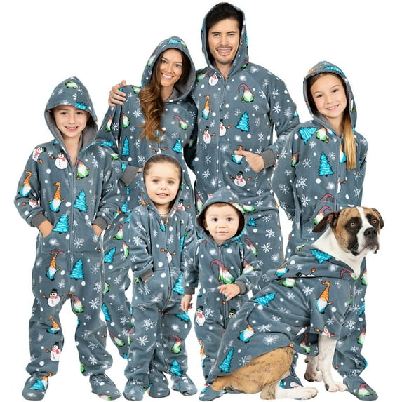 Footed Pajamas - Merry Gnomes Adult Hoodie Fleece One Piece - Adult - Medium (Fits 5'8 - 5'11")