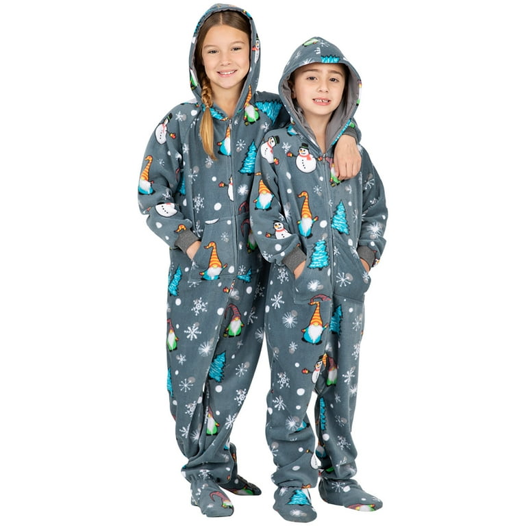 Footed Pajamas Merry Gnomes Kids Hoodie Fleece One Piece Kids
