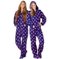 thumbnail image 1 of Footed Pajamas - Navy Pink Polka Adult Hoodie Chenille One Piece - Adult - Small2X/Dbl Wide (Fits 5'3 - 5'6"), 1 of 4