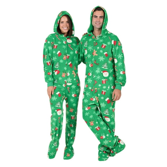 Footed Pajamas - Tis The Season Adult Hoodie Fleece One Piece - Adult - Large Plus/Wide (Fits 5'11 - 6'4")