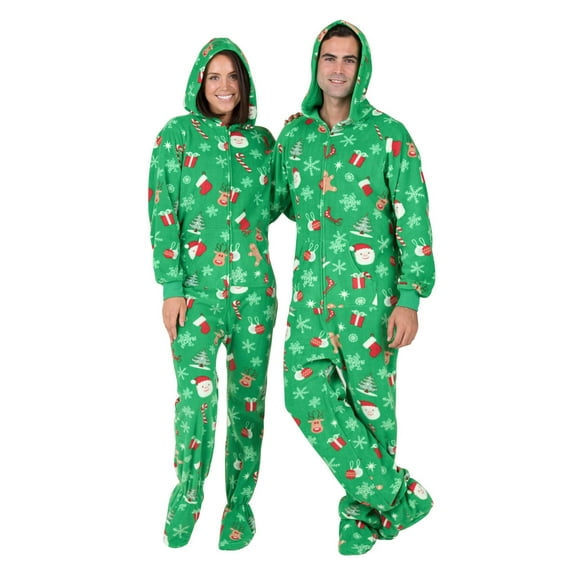 Footed Pajamas - Tis The Season Adult Hoodie Fleece One Piece - Adult - Small2X/Dbl Wide (Fits 5'3 - 5'6")