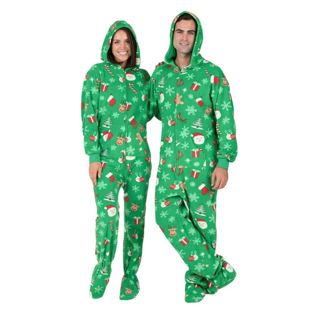 Footed Pajamas - Tis The Season Adult Hoodie Fleece One Piece - Adult ...