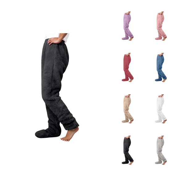Footie Pajama Pants for Women 2026 Winter Thermal Comfort Plush Pj Pants Lounge Bottoms Sleepwear