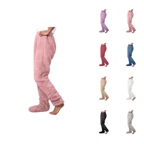 Footie Pajama Pants for Women 2026 Winter Thermal Comfort Plush Pj Pants Lounge Bottoms Sleepwear