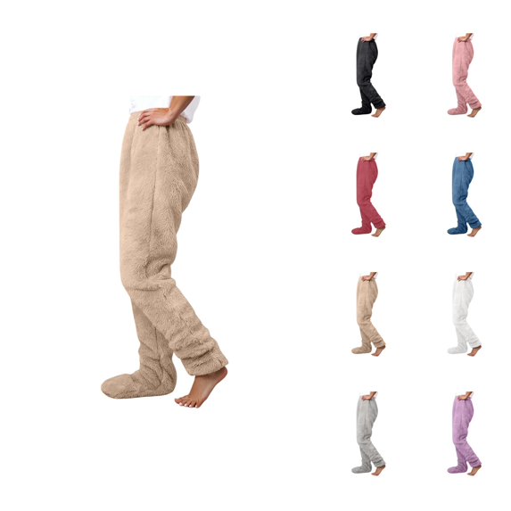 Footie Pajama Pants for Women 2026 Winter Thermal Soft Pj Pants Lounge Bottoms Sleepwear