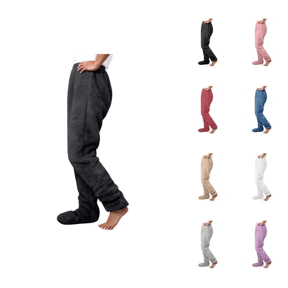 Footie Pajama Pants for Women 2026 Winter Thermal Soft Pj Pants Lounge Bottoms Sleepwear