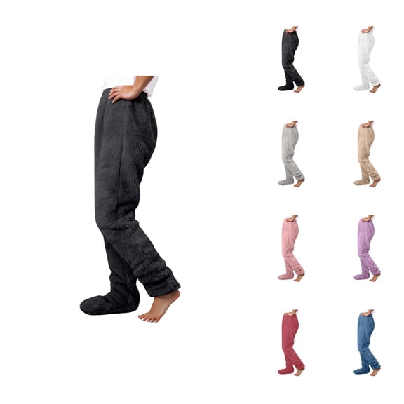 Footie Pajama Pants for Women 2026 Winter Warm Soft Plush Pj Pants Lounge Bottoms Sleepwear