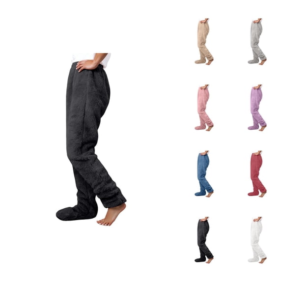 Footie Pajama Pants for Women 2026 Winter Warm Soft Plush Pj Pants Lounge Bottoms Sleepwear